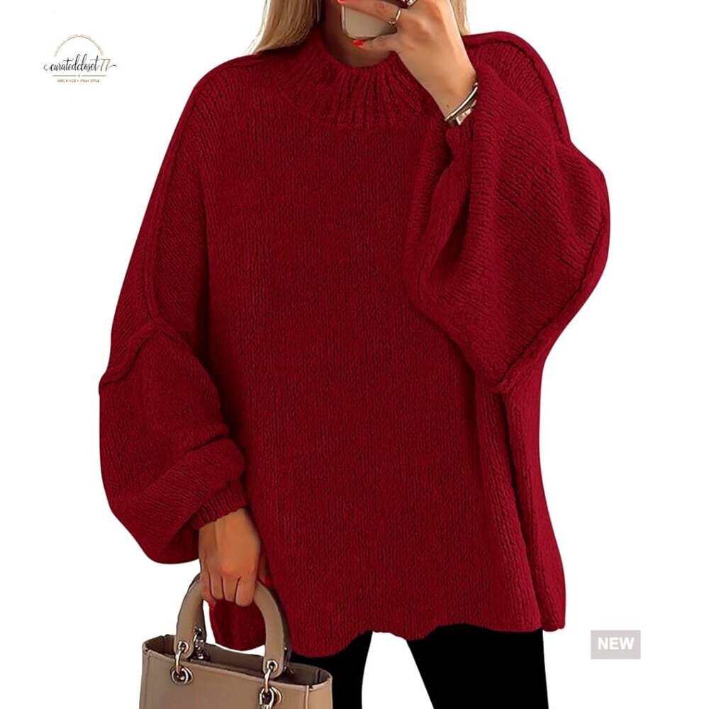 Oversized Chunky Knit Mock Neck Pullover Sweater Women's Loose Fit Winter